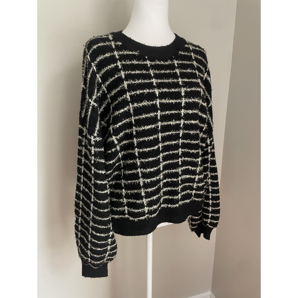 Broadway 38 Women XL Sweater Black‎ Ballon Sleeve Gold Tinsel Holiday NYE Cute